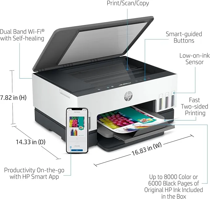 HP Smart Tank 670 All-in-One Wireless Printer (UAE Version) Print | Scan | Copy | Auto Duplex | 12ppm Black | 7ppm Color