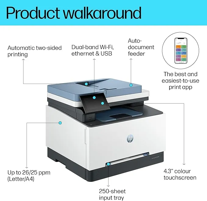 HP | Color LaserJet Pro | 4.3" Display | Wireless | Print, Copy, Scan | Automatic Duplex | Print Speed: 25ppm (black/color) | 50-sheet ADF | LJ3303sdw | UAE Version 3