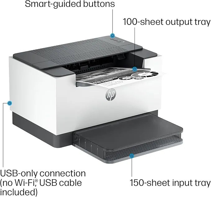 HP LaserJet M209dw, 6GW62F, A4 Single-Function Printer, Automatic Duplex Printing, Black and White, 29 ppm, USB, Wi-Fi, Ethernet, HP Smart, Fax-Free, ADF Free, LCD Icon Display, Grey 2