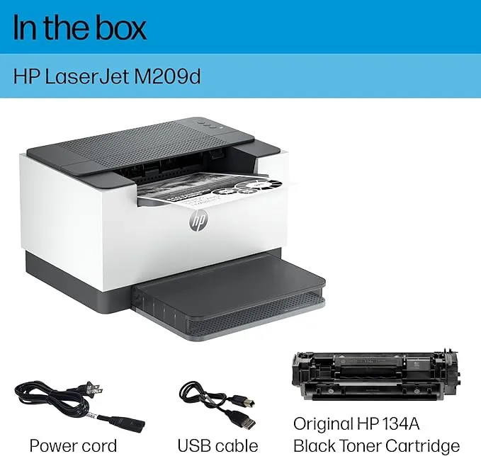 HP LaserJet M209dw, 6GW62F, A4 Single-Function Printer, Automatic Duplex Printing, Black and White, 29 ppm, USB, Wi-Fi, Ethernet, HP Smart, Fax-Free, ADF Free, LCD Icon Display, Grey 4