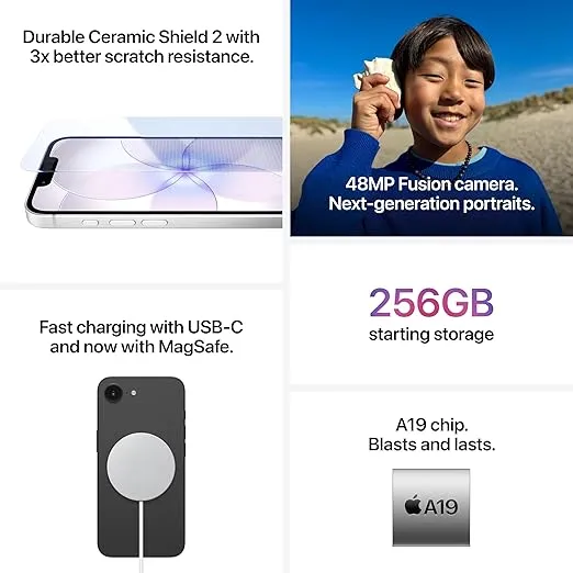 Apple iPhone 17e 256GB: 6.1-inch Super Retina XDR Display, A19 Chip, All-Day Battery Life, 48MP Fusion Camera; Soft Pink- TDRA Version 3