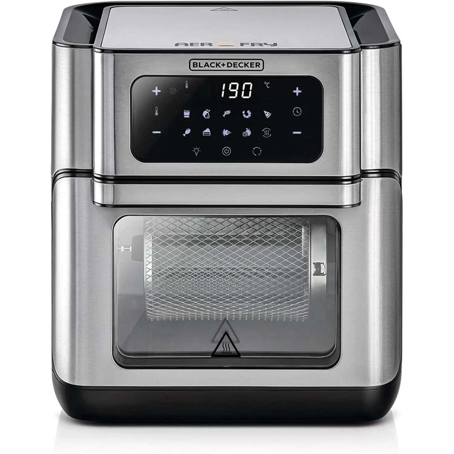 BLACK+DECKER 12L Air Fryer Oven, 1500W with Rapid Air Convection Technology, Digital Temperature Control, 90-Minute Timer, 10 Pre-Set Modes, Family-Sized Capacity, Oil-Free Cooking, Sliver - AOF100-B5