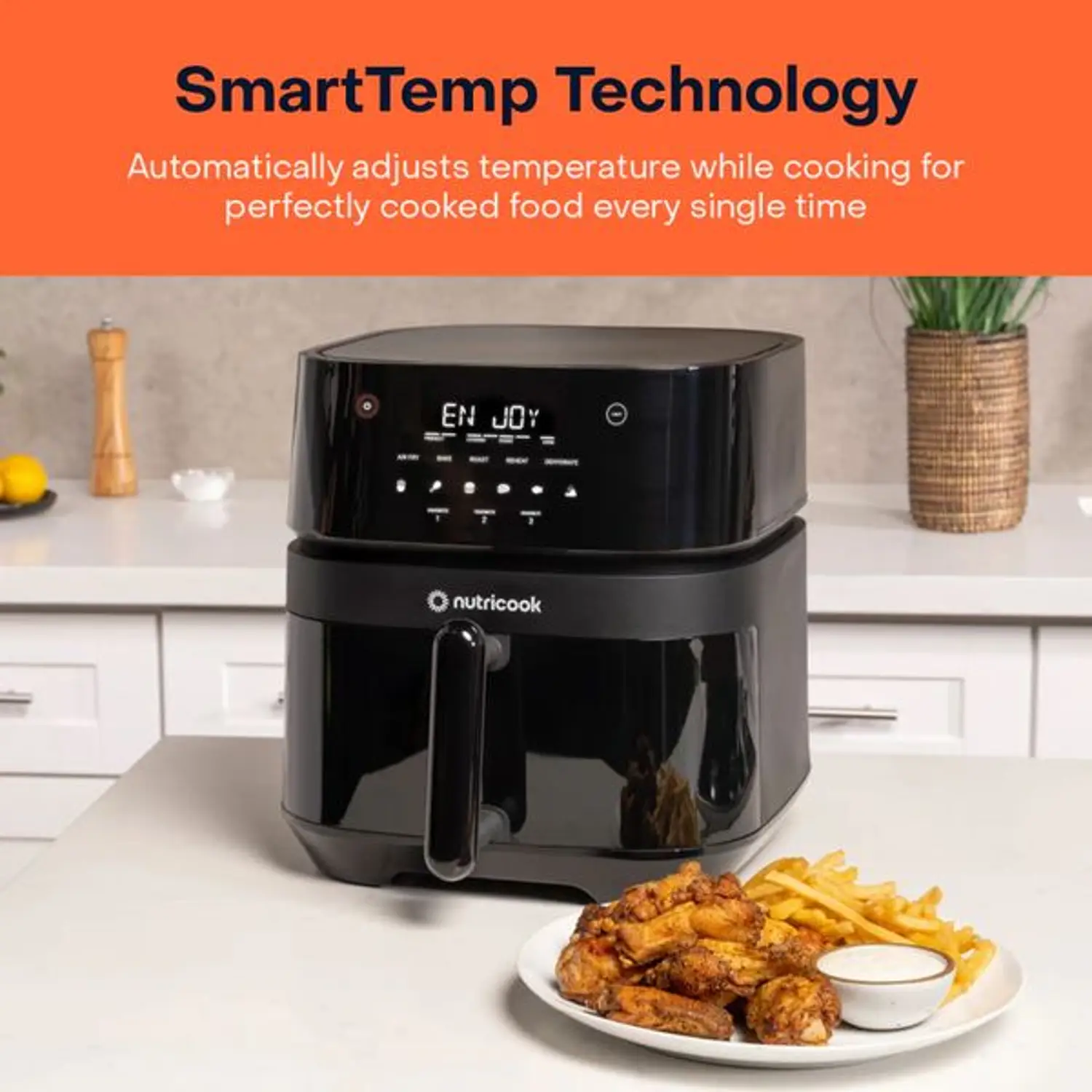 Nutricook Air Fryer 3 Vision with Clear Window and Internal Light, 5.7L, Air Fry, Roast, Bake, Dehydrate & Reheat, 6 Presets, AF357V, Black, 1700 Watts, 5