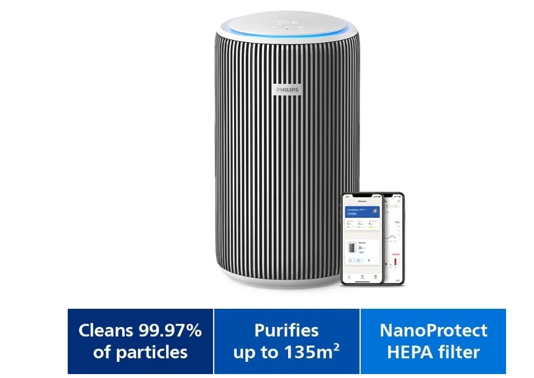 Philips Smart Air Purifier PureProtect 3200 Series - 135 m2, HEPA, Active Carbon, 5 Speeds, Sleep Mode, Child Lock, Connected to Smart Phones, Silver/White - AC3220/10