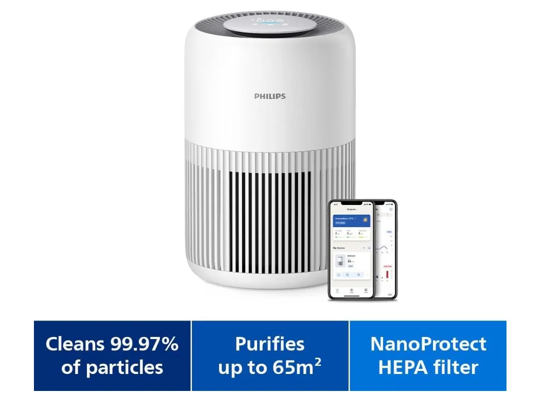 Philips Smart 2-in-1 Air Purifier & Humidifier PureProtect Water 3400 Series - 78 m2, HEPA, Active Carbon, 5 Speed, Sleep Mode, Child Lock, 3.2L Water Tank, Connected, White - AC3420/10