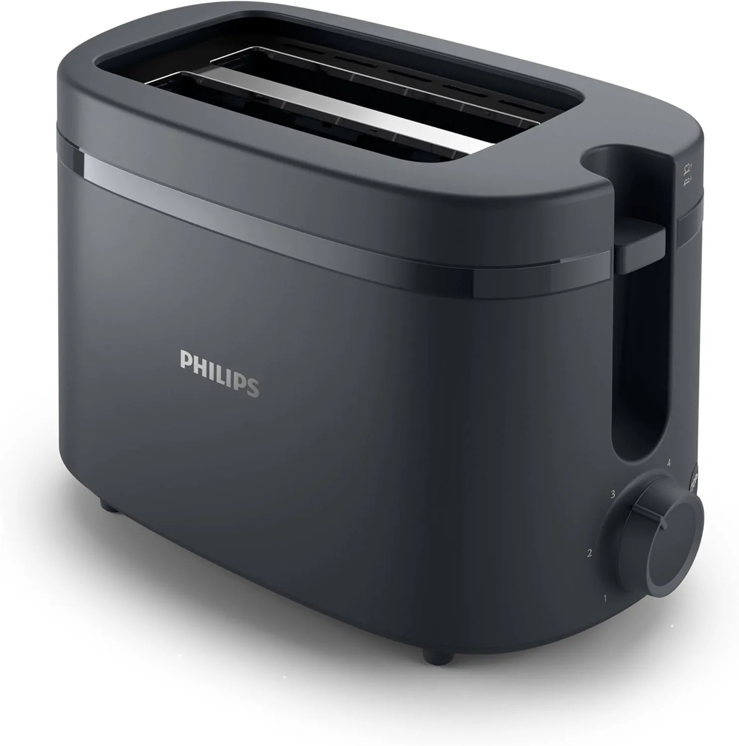 Philips Toaster - 650W, 6 Adjustable Browning Levels, 2 Slice Capacity, Automatic Shut-Off, Instant Stop Button, Removable Crumb Tray, Cord Storage, Charcoal Grey - HD2510/90