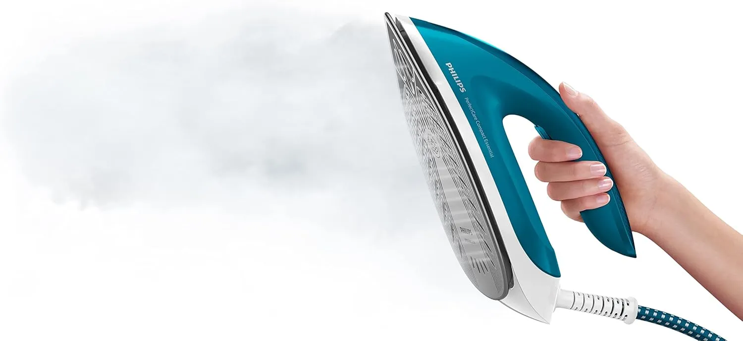 Philips PerfectCare Compact Essential Steam Generator Iron - 2400W, 120g/min Continuous Steam, 1.3L, OptimalTEMP Technology, Blue/White - GC6815/26 3