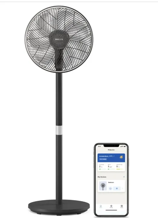 Philips Pedestal Fan 3000 Series - Fan Airflow 2562 m³/h, Ultra Quite, Tiltable & Oscillating, 40cm Head Diameter, Adjustable Height, Connected to Smart Phone, Black - CX3550/01 2