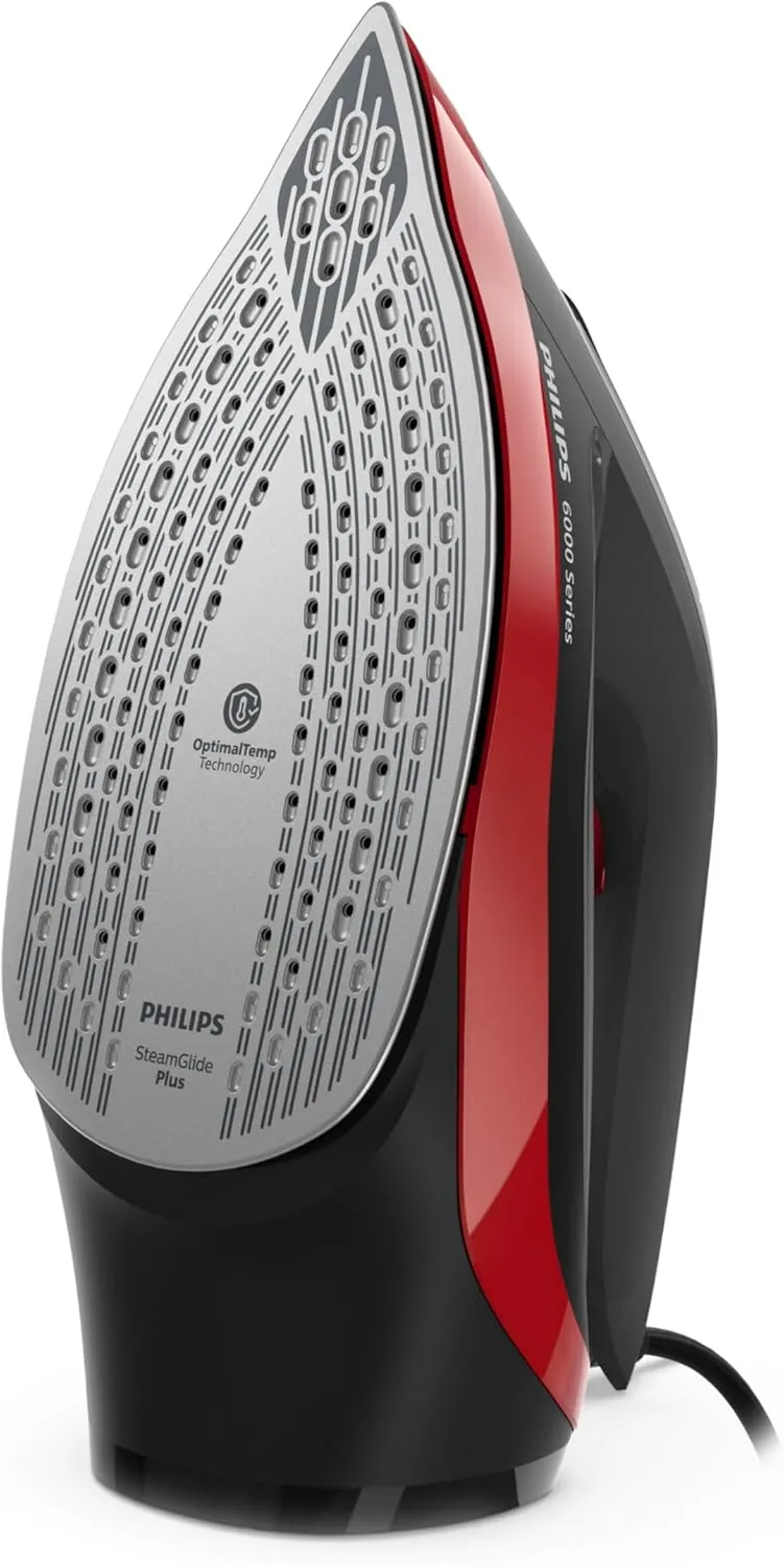 Philips Steam Iron 6000 Series - 2800W, 50g/min Continuous Steam, 220g Steam Boost, SteamGlide Plus Soleplate, 300ml Water Capacity, Black/Red - DST6130/46