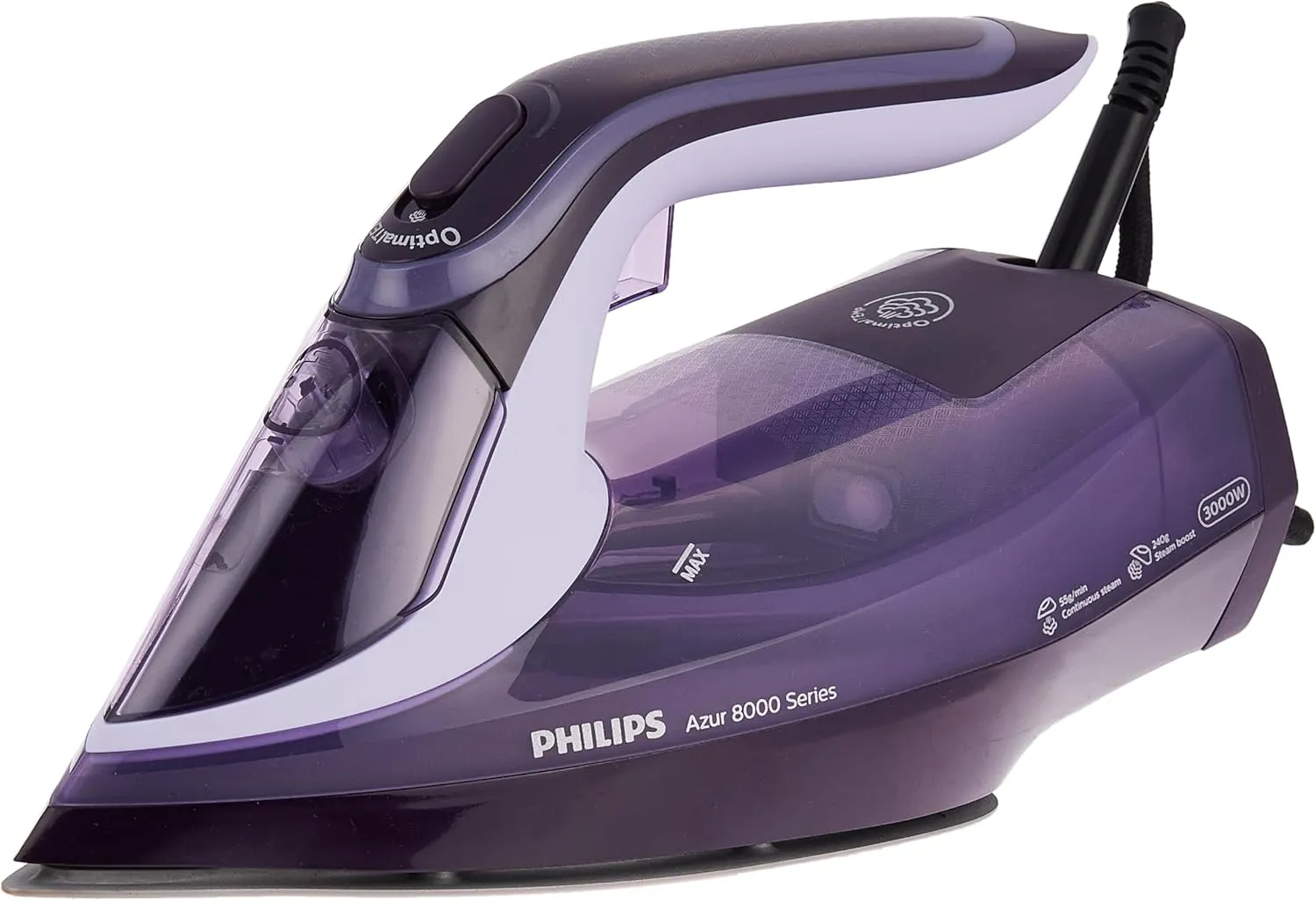 Philips Azur 8000 Series Steam Iron - 3000W, 240g Turbo Steam Boost, No Burns, 55g Continuous Steam, Auto Shut-off - DST8021/36