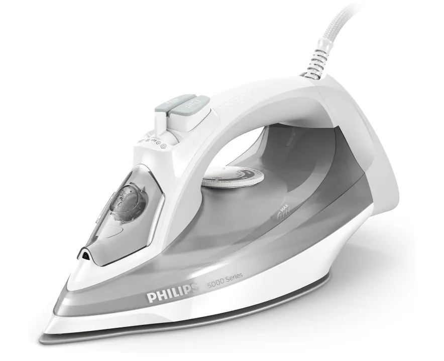 Philips Steam Iron 5000 Series - 2400W, 40g/min Continuous Steam, 160g Steam Boost, 300ML, Anti-Drip Technology, White/Grey - DST5010/16