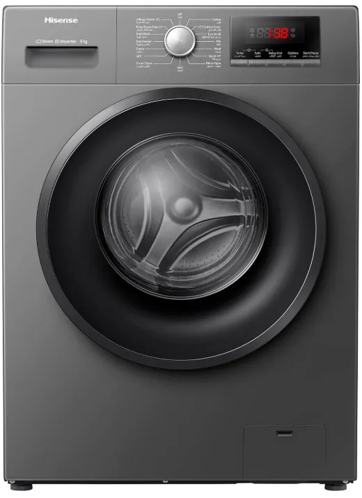 Hisense WFQP9014EVMT 9KG Front Load Washing Machine with Inverter Motor, Steam Care, 1400 RPM & Quick Wash – Titanium Silver