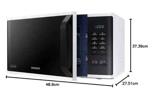 Samsung Solo Microwave Oven, 23L, MS23K3513AW, White/Black 3