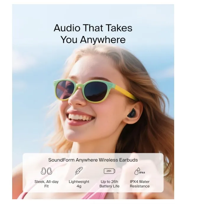 Belkin SoundForm Anywhere Wireless Earbuds, Lightweight Earbuds for Side Sleeping with Long-Lasting Comfort, Bluetooth 6.0, 26H Battery Life, IPX4, Earphones for sleeping, sports and more - Black