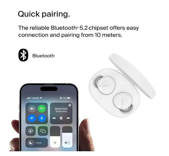 Belkin SoundForm Bolt True Wireless Earbuds, Wireless earphones with up to 28H of battery life and Mono Mode, IPX4 sweat and water resistance, Bluetooth headphones with mic for iPhone, Galaxy and more 3