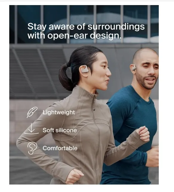 Belkin SoundForm ClearFit Open-Ear Wireless Earbuds, Lightweight Sport Earphones, Bluetooth Earbuds w/Long-Lasting Comfort, IPX5 Waterproof Earbuds for iPhone, Hiking, Biking, Running, & More - Sand