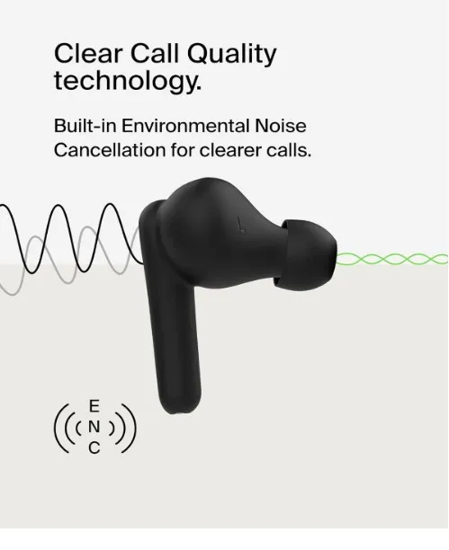 Belkin SoundForm Rhythm True Wireless Earbuds with Built-in Microphone, USB-C Fast Charging, 28H Battery Life, IPX5 Water Resistance - Bluetooth Earbuds for iPhone, iPad, Galaxy, Pixel & More - Black 3