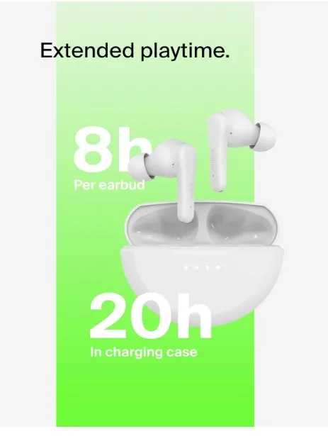 Belkin SoundForm Rhythm True Wireless Earbuds with Built-in Microphone, USB-C Fast Charging, 28H Battery Life, IPX5 Water Resistance - Bluetooth Earbuds for iPhone, iPad, Galaxy, Pixel & More - White 3