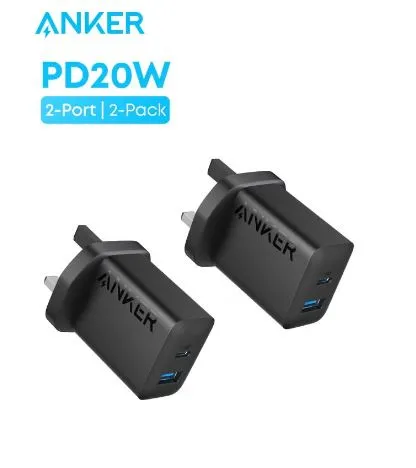 Anker 20W Dual Port USB Fast Wall Charger 2-Pack
