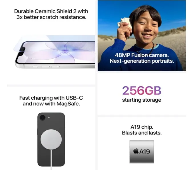 Apple iPhone 17e 256GB: 6.1-inch Super Retina XDR Display, A19 Chip, All-Day Battery Life, 48MP Fusion Camera; Black- TDRA Version 4