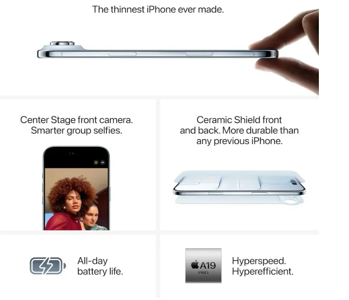 Apple iPhone Air 256 GB: Thinnest iPhone Ever, 6.5-inch Display with ProMotion up to 120Hz, Powerful A19 Pro Chip, Center Stage Front Camera, All-Day Battery Life; Space Black - TDRA Version 4