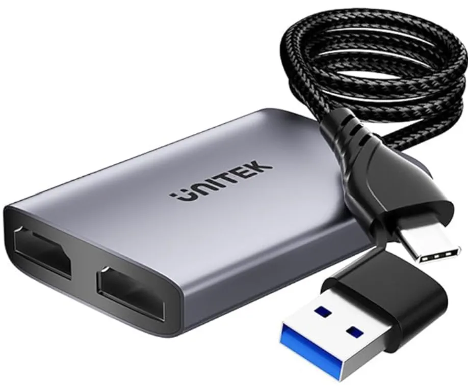USB to Dual HDMI (1080P @ 60Hz) Adapter with MST, Black, UNITEK Gift Box Work with Windows and Mac OS. V1427A01