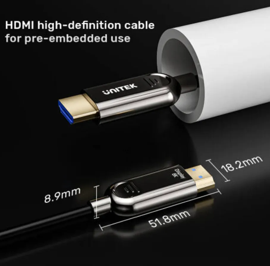 Unitek 20M Fiber Optic HDMI Cable 8K 60Hz, Grey, UNITEK Sleeve Box C11085GY01-20M 2