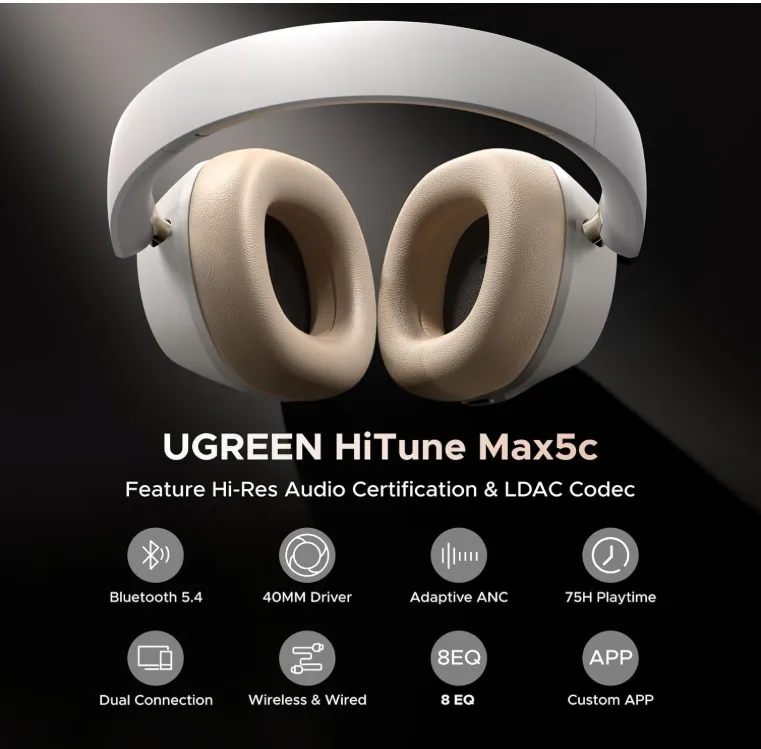 UGREEN HiTune Max5C Hybrid ANC Headphones White HP203-35758 4