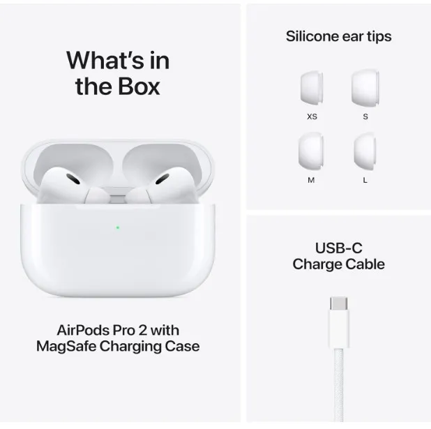 Apple AirPods Pro 2 Wireless Earbuds, Bluetooth Headphones, Active Noise Cancellation, Hearing Aid Feature, Transparency, Personalized Spatial Audio, High-Fidelity Sound, H2 Chip, USB-C Charging 5