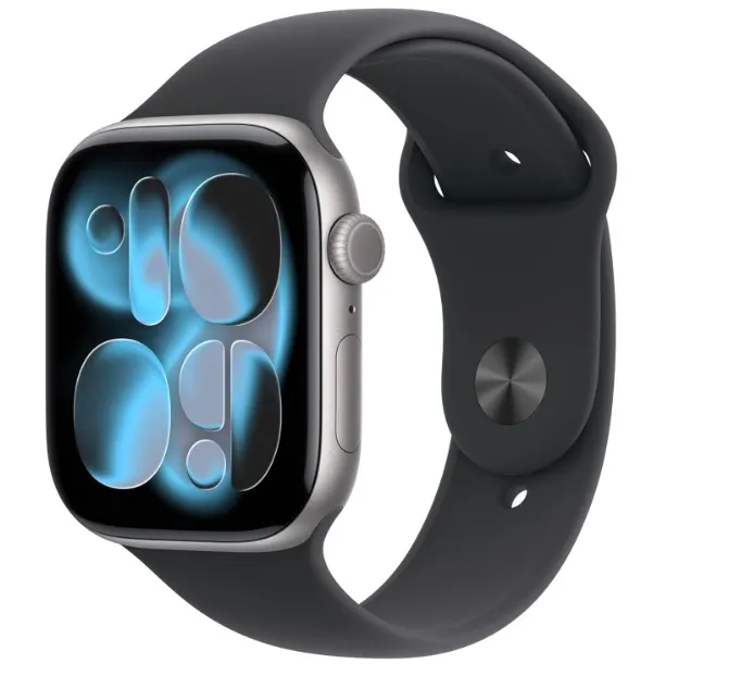 Apple Watch Series 11 GPS 46mm Smartwatch with Space Grey Aluminium Case with Black Sport Band M/L. Sleep Score, Fitness Tracker, Health Monitoring, Always-On Display, Water Resistant