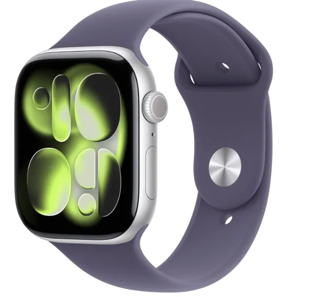 Apple Watch Series 11 GPS 42mm Smartwatch with Silver Aluminium Case with Purple Fog Sport Band S/M. Sleep Score, Fitness Tracker, Health Monitoring, Always-On Display, Water Resistant