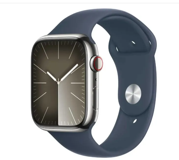 Apple Watch Series 9 GPS + Cellular 41mm Silver Stainless Steel Case with Storm Blue Sport Band M/L – Middle East Version