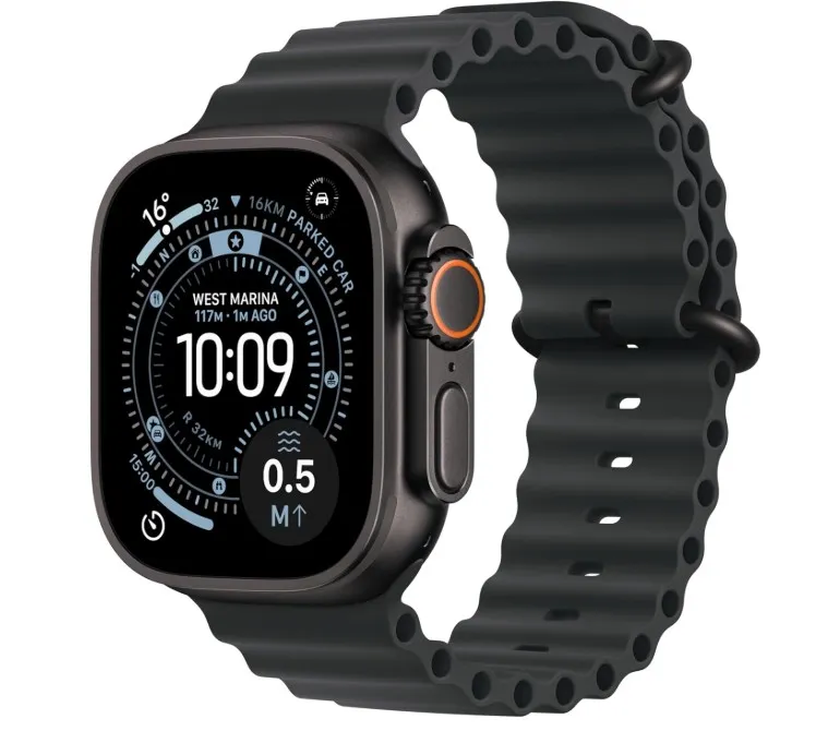 Apple Watch Ultra 3 GPS + Cellular 49mm Premium Running and Multisport Smartwatch with Rugged Black Titanium Case with Black Ocean Band. Advanced Health and Fitness Tracking