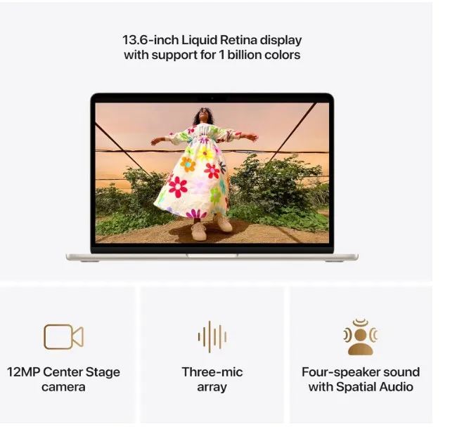 Apple 2026 MacBook Air 13-inch Laptop with M5 chip: AI and Apple Intelligence, 13.6-inch Liquid Retina Display, 16GB Unified Memory, 1TB SSD Storage, 12MP Center Stage Camera; ;Arabic 3