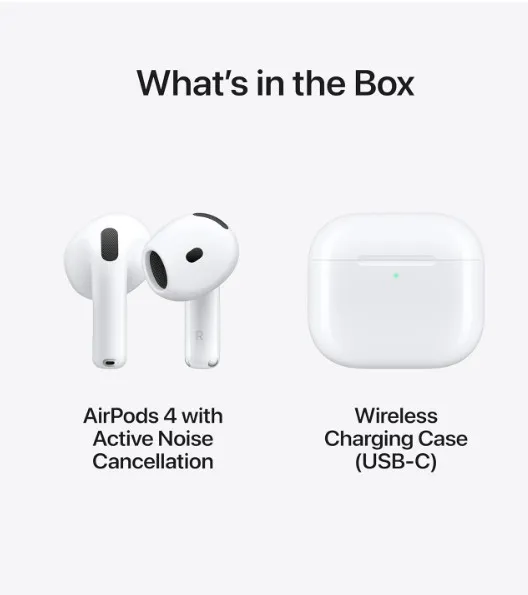 Apple AirPods 4 Wireless Earbuds, Bluetooth Headphones, with Active Noise Cancellation, Adaptive Audio, Transparency Mode, Personalized Spatial Audio, USB-C Charging Case, Wireless Charging, H2 Chip 5