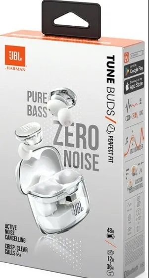 JBL Tune Buds True Wireless Noise Cancellling Earbuds, Pure Bass Sound, Bluetooth 5.3, LE Audio Support, Smart Ambient, 4-Mic, 48H Battery, Water and Dust Resistant, Ghost White | JBLTBUDSGWHT 5