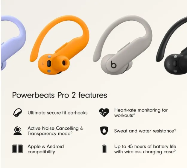Beats Powerbeats Pro 2 Wireless Bluetooth Earbuds – Noise Cancelling, Heart-Rate Monitor, IPX4, Up to 45 Hours Battery & Wireless Charging Case, works with Apple & Android- Quick Sand