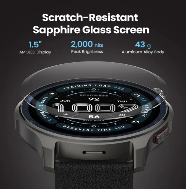Amazfit Balance 2 Smart Watch 47mm AMOLED Sapphire Glass Display, Offline Maps, Dual Band GPS