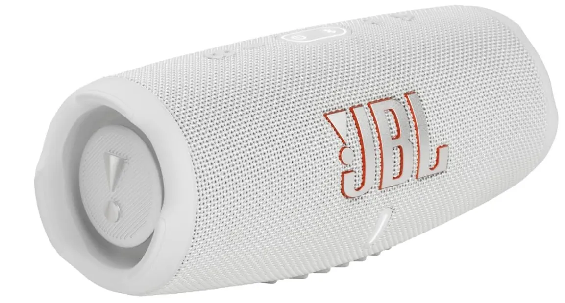 JBL Charge 5 Portable Speaker, Built-In Powerbank, Powerful JBL Pro Sound, Dual Bass Radiators, 20H of Battery, IP67 Waterproof and Dustproof, Wireless Streaming, Dual Connect - White