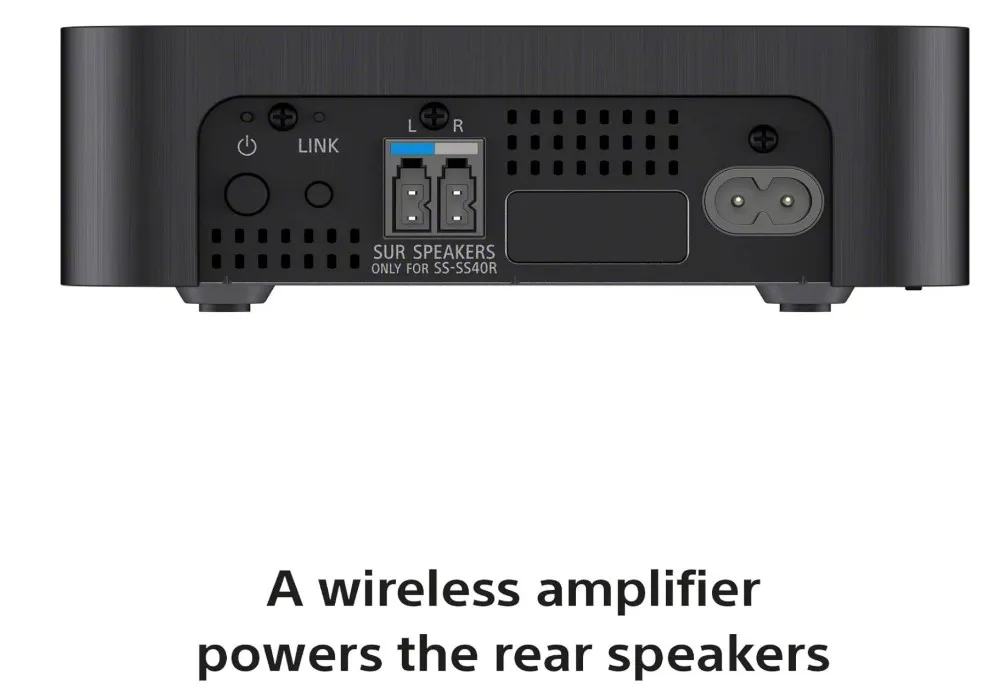 The Sony HT-S40R is a complete 5.1 channel home theater sound system designed to deliver immersive surround sound with a soundbar, subwoofer, and wireless rear speakers 3