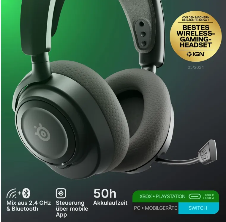 SteelSeries Arctis Nova 7X Wireless Gen 2 Xbox Gaming Headset - Real-Time App Control - 50+ HR - Neodymium Magnetic Drivers - Mixable 2.4GHz/Bluetooth - Xbox, PC, PS5/PS4, Switch 1/2, Mobile 2