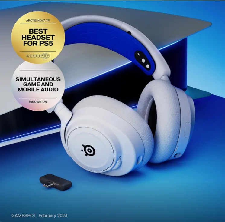 SteelSeries Arctis Nova 7P Wireless PS5 Gaming Headset - Neodymium Magnetic Drivers - Dual Wireless PlayStation & Bluetooth - 38H USB-C Battery - Gen2 AI Mic - Supports PS4, PC, Switch, Mobile - White 3