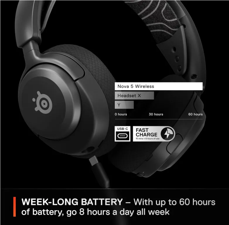SteelSeries Arctis Nova 5 Wireless Headphones, 40mm Neodymium Drivers, ClearCast Gen 2.x, Retractable Boom, 360° Spatial Audio, Quick-Switch Wireless, Black | 61670 3