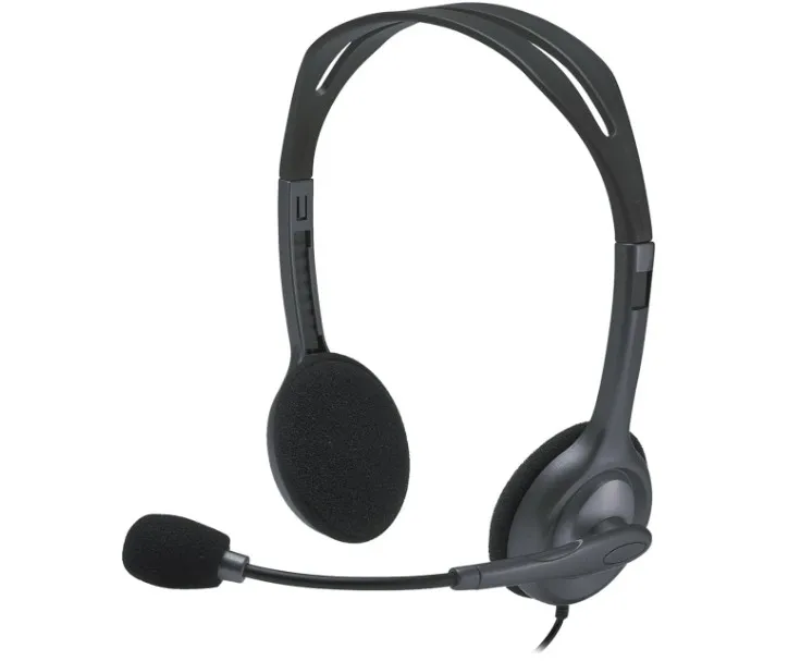 Logitech H111 Stereo Headphones, Bi-directional Microphones Type, Adjustable Headband, 1.3m Cable Length, 3.5mm Audio Jack, Black | 981-000593