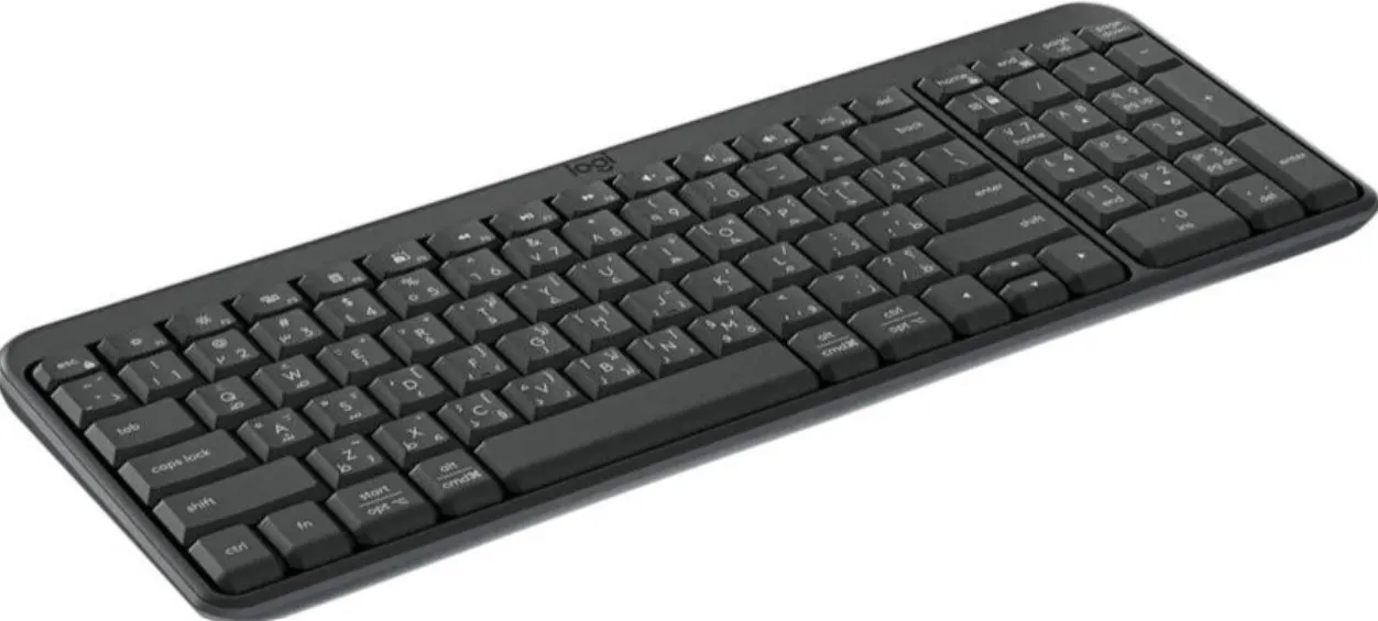 KEYBOARD LOGITECH K250 COMPACT W/Logitech K250 Bluetooth Keyboard, Easy Connectivity, Spill-Resistant, Comfortable Keys, Connectivity LED Indicator Lights, Tilt Legs, English-Arabic Keyboard, Graphite  3