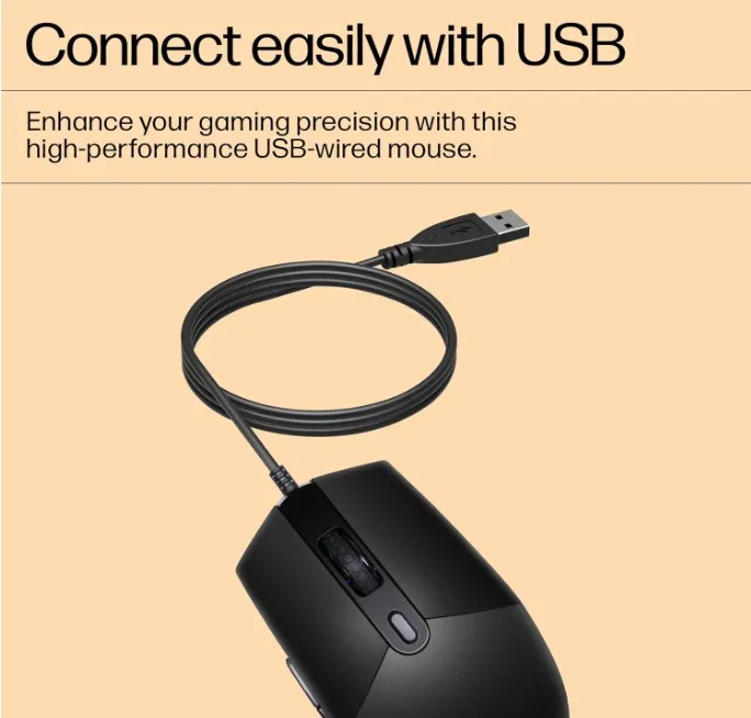 HP M260 RGB Backlighting USB Wired Gaming Mouse, Customizable 6400 DPI, Ergonomic Design, Non-Slip Roller, Light weighted(7ZZ81AA),Black 3