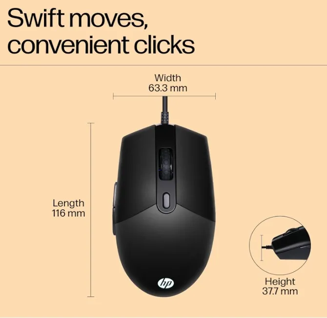 HP M260 RGB Backlighting USB Wired Gaming Mouse, Customizable 6400 DPI, Ergonomic Design, Non-Slip Roller, Light weighted(7ZZ81AA),Black