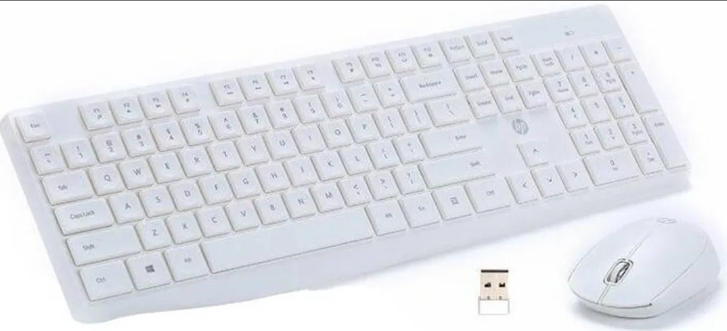 HP CS10 Wireless Keyboard and Mouse Combo, 2.4 GHz Wireless Connection, Up to 1600 DPI Optical Sensors, Professional Optical Sensor, Optimized Keys, English Keyboard, White | 6NY41PA