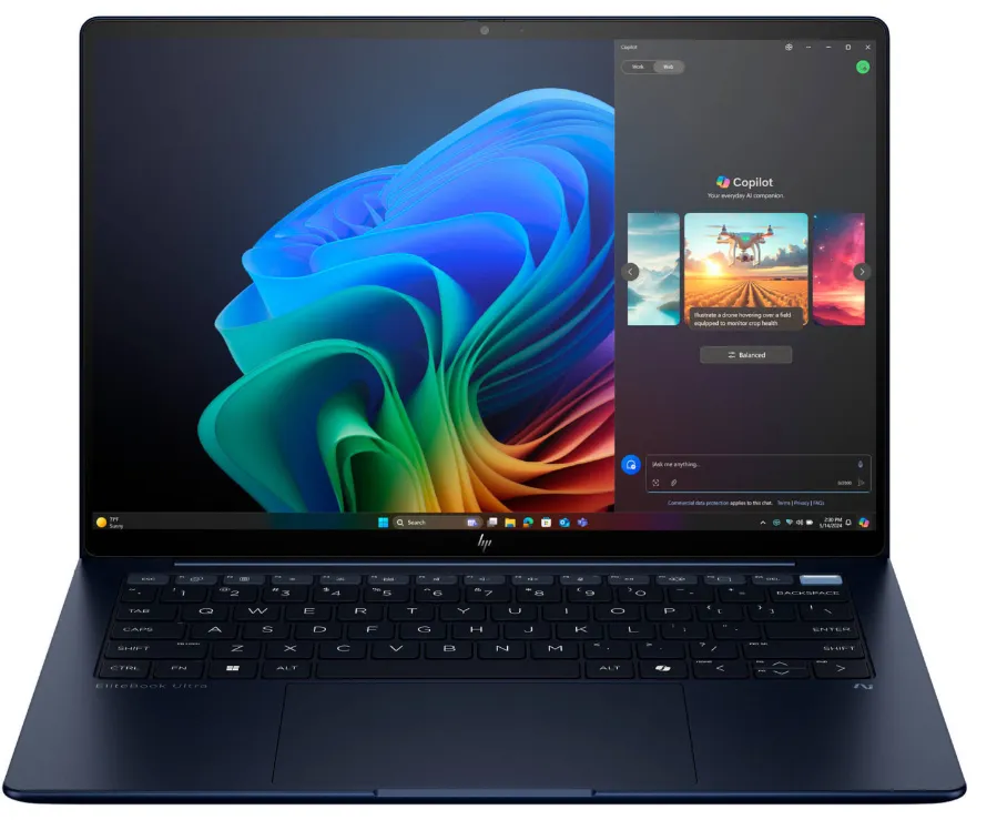 HP EliteBook Ultra G1i Next Gen AI Laptop, 14" 2.8K OLED Touch Display, Intel Core Ultra 7 258V, 32GB RAM, 1TB SSD, Intel Arc Graphics, English-Arabic K/B, Windows 11 Pro, Atmospheric Blue | B69FMET