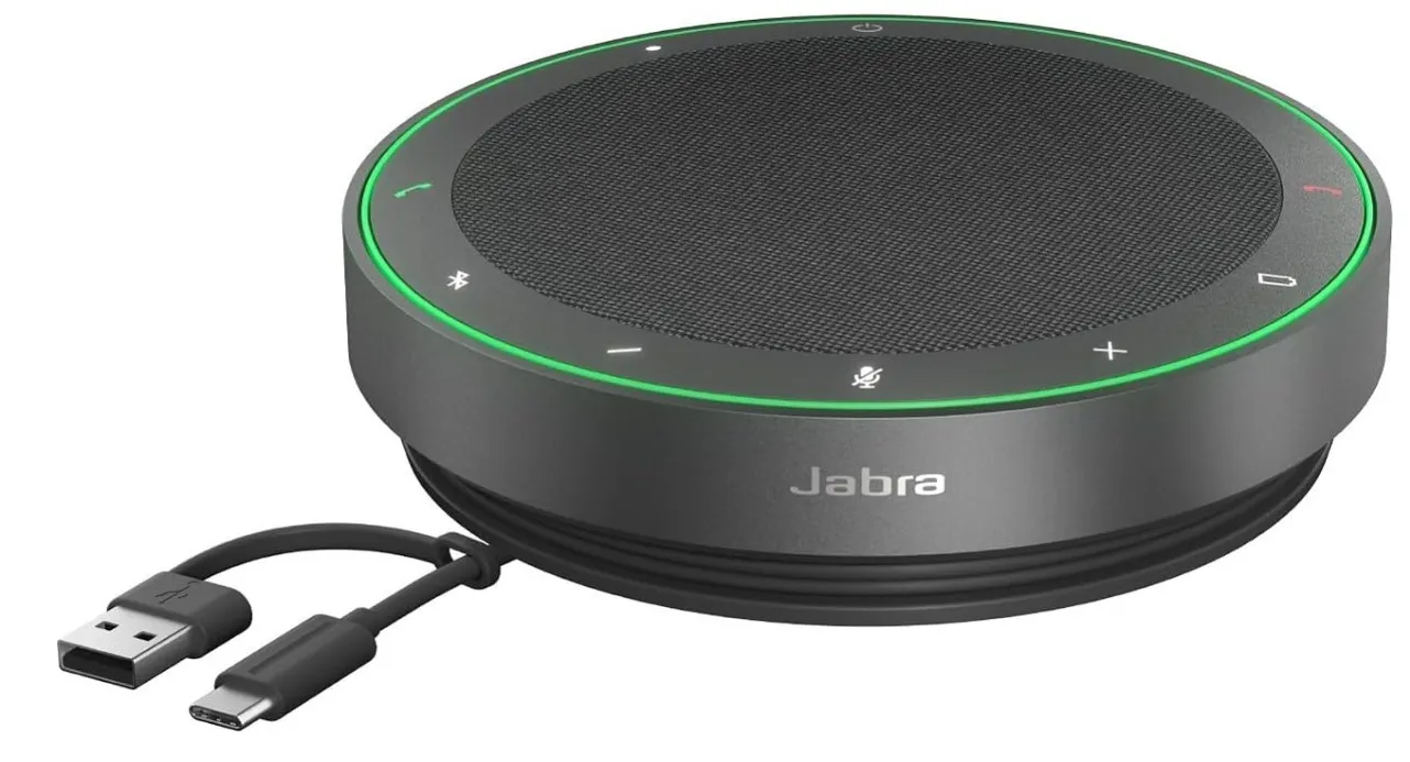 Jabra Speak2 75 Wireless Bluetooth Speakerphone for Work and Music - 4 Noise-Cancelling Mics, 65mm Speakers - New Linking Feature - USB-A & USB-C Adapter - Certified for Microsoft Teams - Dark Grey ( 2775-109)
